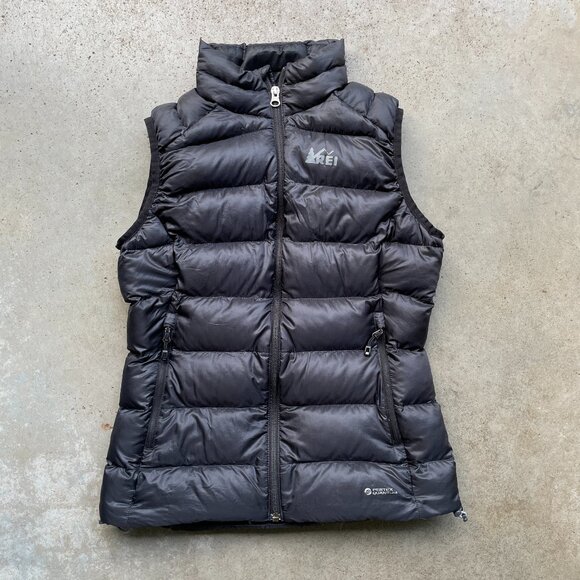 REI Down Puff Vest Black Full Zip-Up Women's Small - Picture 1 of 6